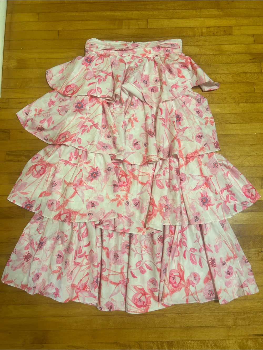 Pink Floral Strapless Ruffled Skirt